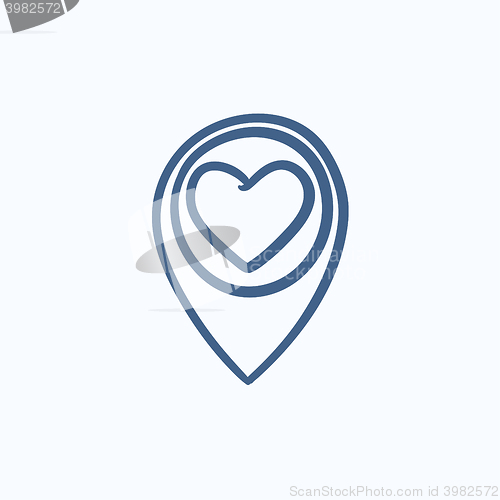 Image of Map pointer with heart sketch icon.