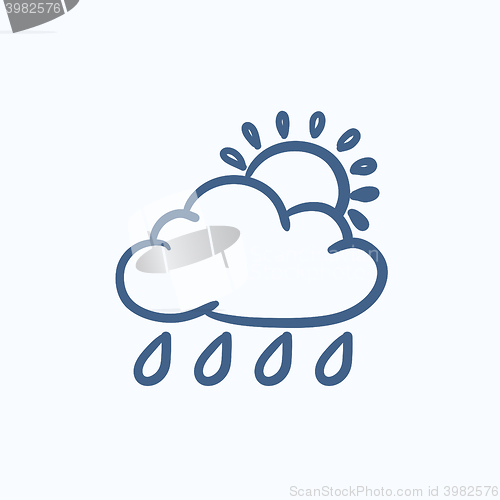 Image of Cloud with rain and sun sketch icon.