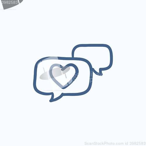 Image of Heart in speech bubble sketch icon.