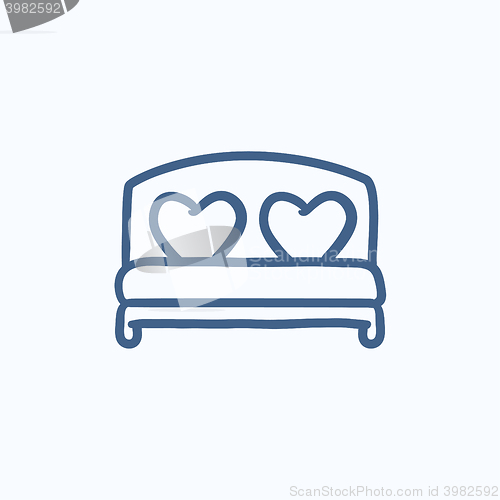 Image of Heart shaped pillows on bed sketch icon.