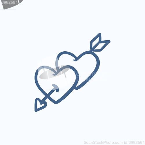 Image of Two hearts pierced with arrow sketch icon.