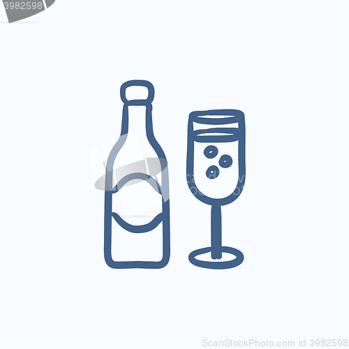 Image of Champagne bottle and two glasses sketch icon.