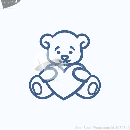 Image of Teddy bear with heart sketch icon.