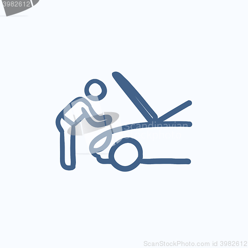 Image of Man fixing car sketch icon.