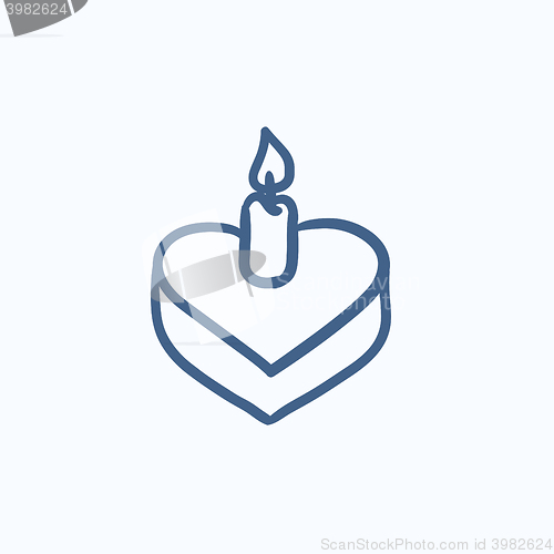 Image of Heart-shaped cake with candle sketch icon.