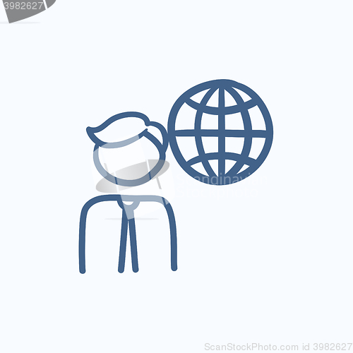 Image of Man with globe sketch icon.