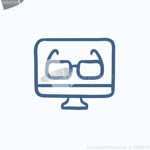 Image of Glasses on computer monitor sketch icon.