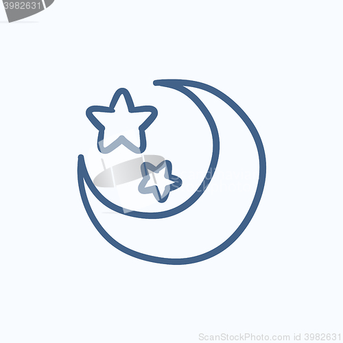 Image of Moon and stars sketch icon.