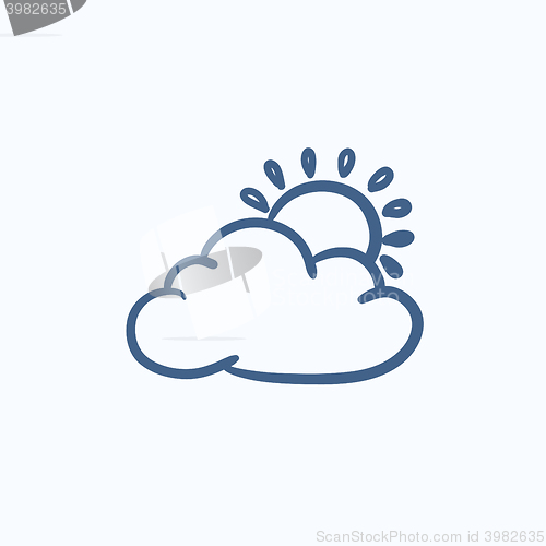 Image of Sun with cloud sketch icon.