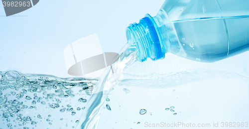 Image of close up of water pouring from plastic bottle