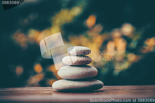 Image of balancing pebble zen stones outdoor