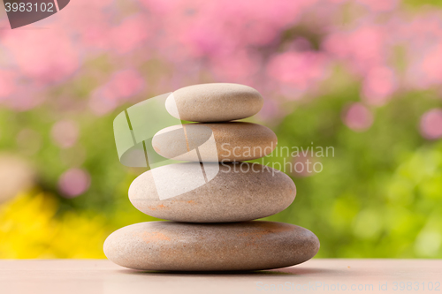 Image of balancing pebble zen stones outdoor