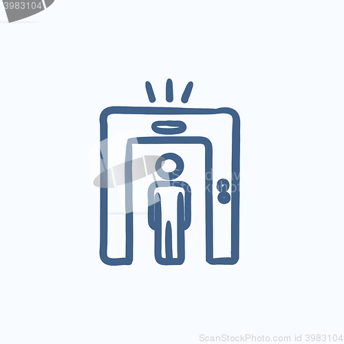 Image of Man going through metal detector gate sketch icon.