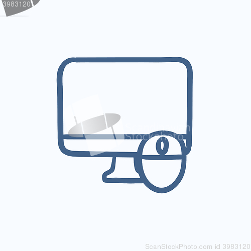 Image of Computer monitor and mouse sketch icon.