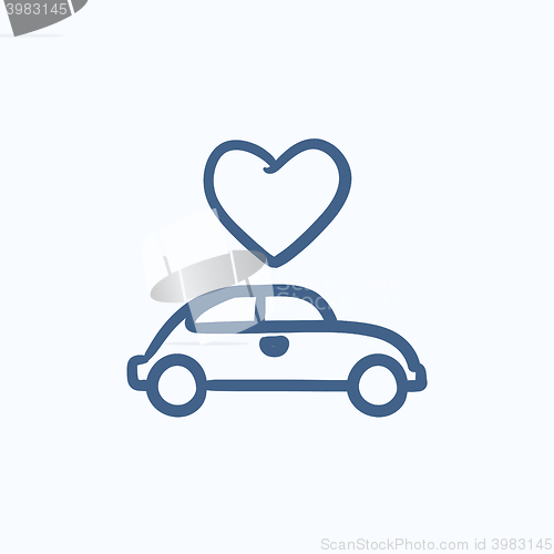 Image of Wedding car with heart sketch icon.