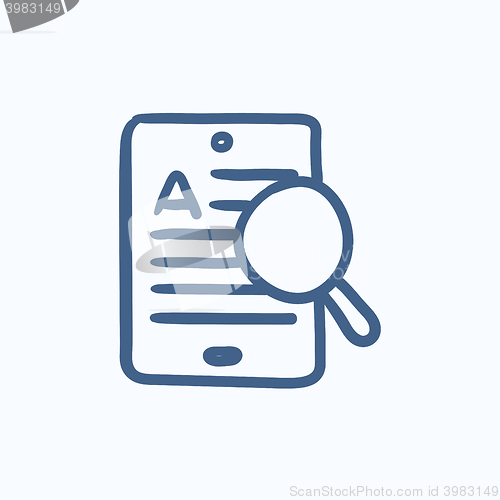 Image of Tablet and magnifying glass sketch icon.