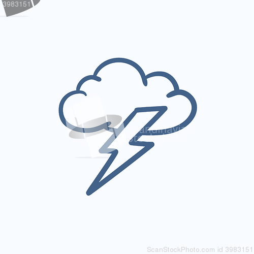 Image of Cloud and lightning bolt sketch icon.