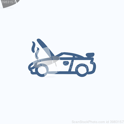 Image of Broken car with open hood sketch icon.