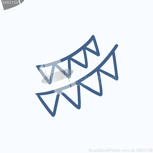 Image of Christmas triangular flags sketch icon.