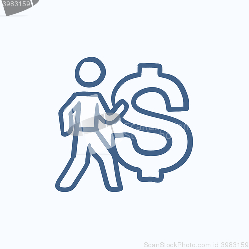 Image of Businessman with big dollar symbol sketch icon.