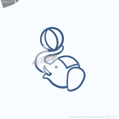 Image of Circus elephant playing with ball sketch icon.
