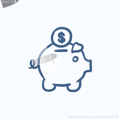 Image of Piggy bank with dollar coin sketch icon.