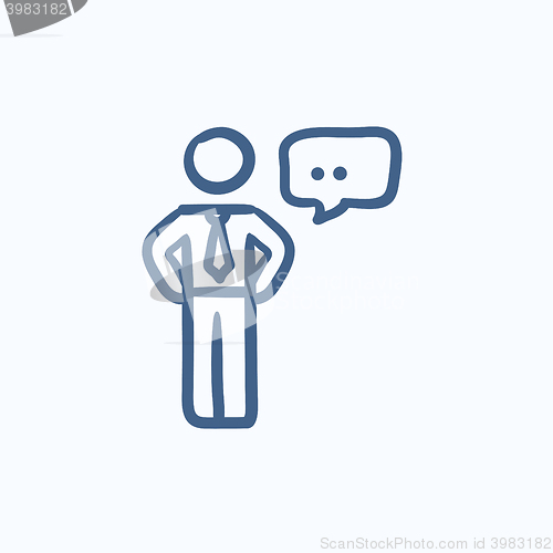 Image of Businessman with a speech square sketch icon.