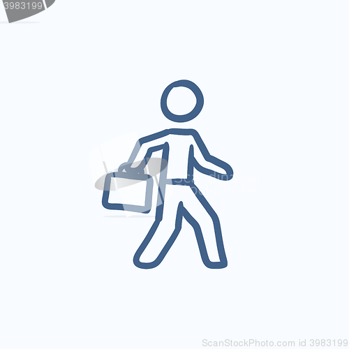 Image of Businessman walking with briefcase sketch icon.