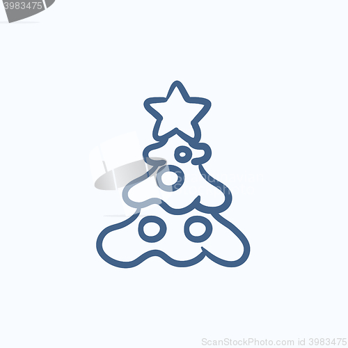 Image of Christmas tree with decoration sketch icon.