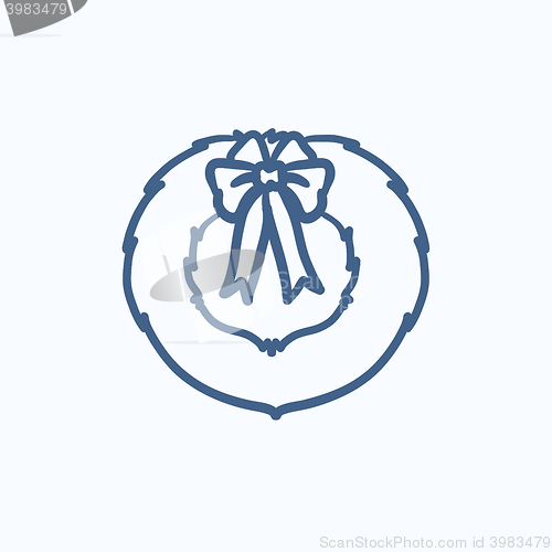 Image of Christmas wreath sketch icon.