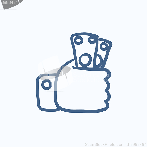 Image of Hand holding money sketch icon.