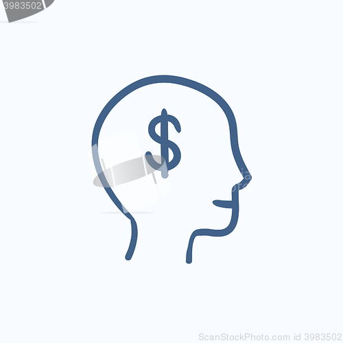 Image of Head with dollar symbol sketch icon.