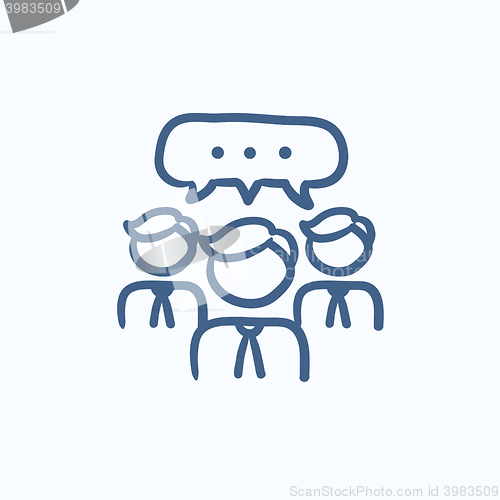 Image of People with speech square above heads sketch icon.