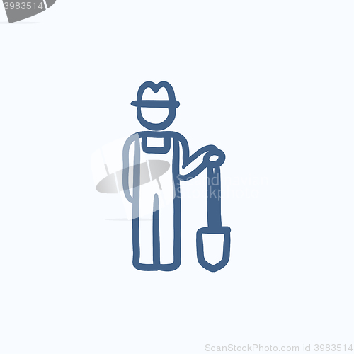 Image of Farmer with shovel sketch icon.