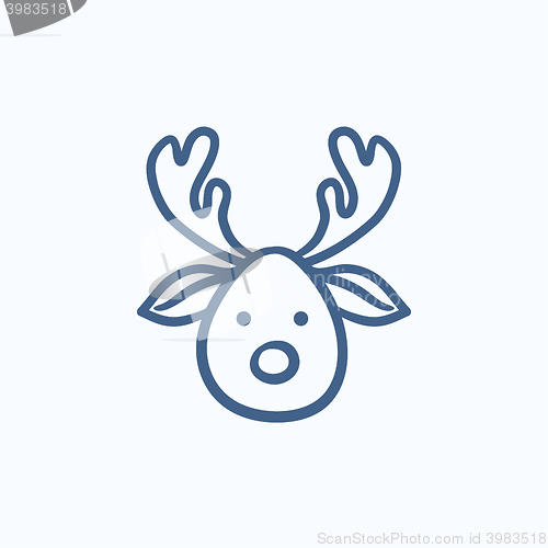Image of Christmas deer sketch icon.
