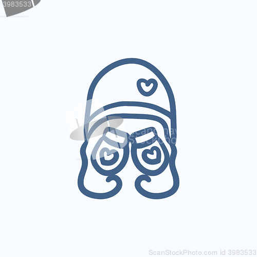 Image of Hat and mittens for children sketch icon.