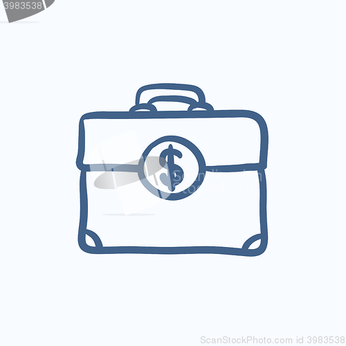 Image of Suitcase with dollar symbol sketch icon.