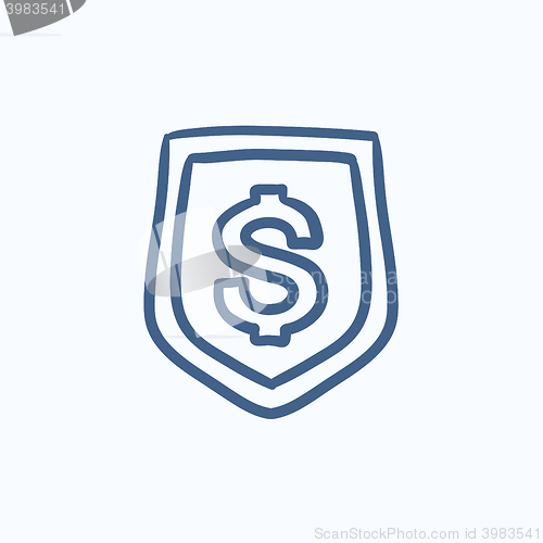 Image of Shield with dollar symbol sketch icon.