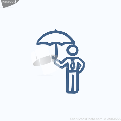 Image of Businessman with umbrella sketch icon.