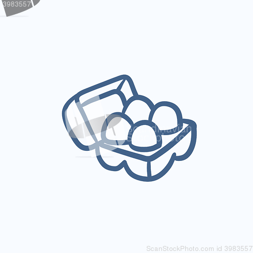 Image of Eggs in carton package sketch icon.