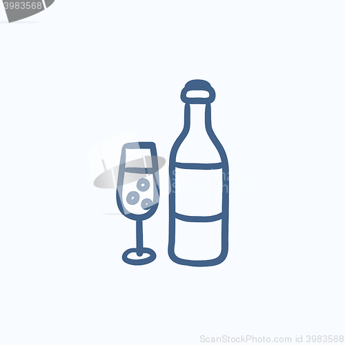 Image of Bottle and glass of champagne sketch icon.