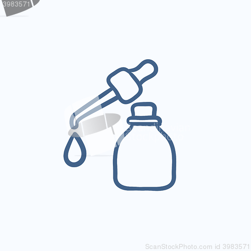 Image of Bottle of essential oil and pipette sketch icon.