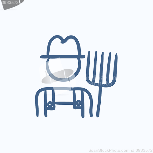 Image of Farmer with pitchfork sketch icon.