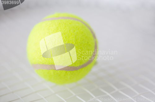 Image of close up of tennis racket with ball