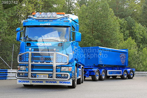 Image of Blue Scania 164G Truck and Gravel Trailers 