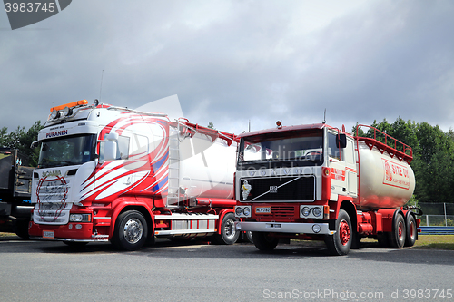 Image of New Scania and Nostalgic Volvo F1225 Tank Trucks