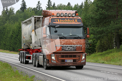 Image of Brown Volvo FH Semi Tank Truck for Chemical Transport