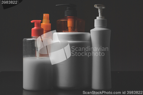 Image of Group of cosmetic bottles isolated on white