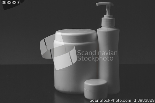 Image of Group of cosmetic bottles isolated on white