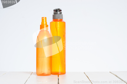Image of Group of cosmetic bottles isolated on white